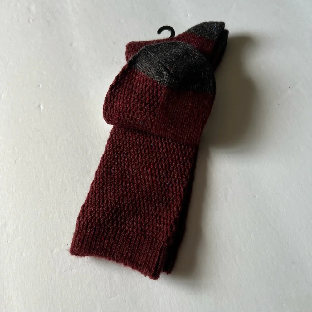 NORDSTROM MENS CREW SOCKS ACRYLIC/WOOL BLEND RED GRAPE HEATHER OS NWT